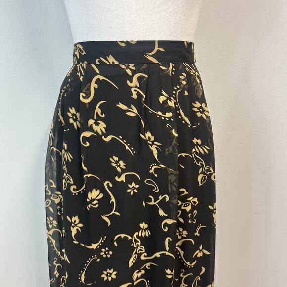 Sag Harbor Skirt size Large Black Brown Floral Sheer Long A Line Pleated Modest - Picture 3 of 11